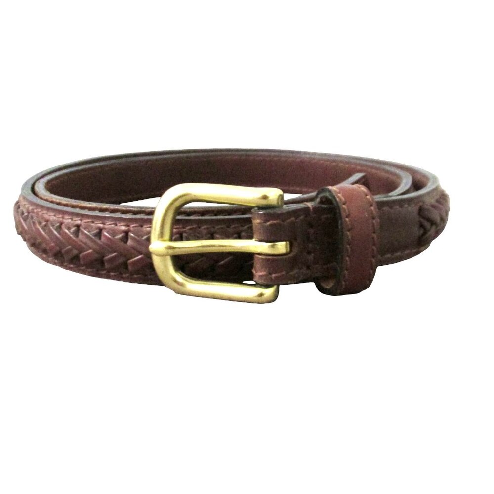 Womens  32-36 Brown Leather Braided Belt With Brass Buckle